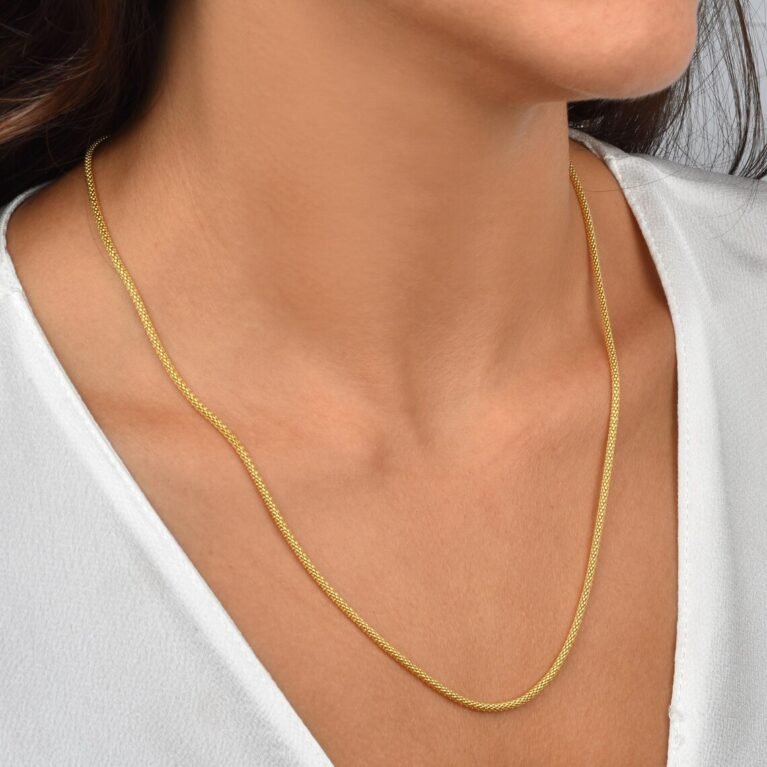 14K Real Gold Popcorn Chain, 2.80 mm Curb Choker Chain