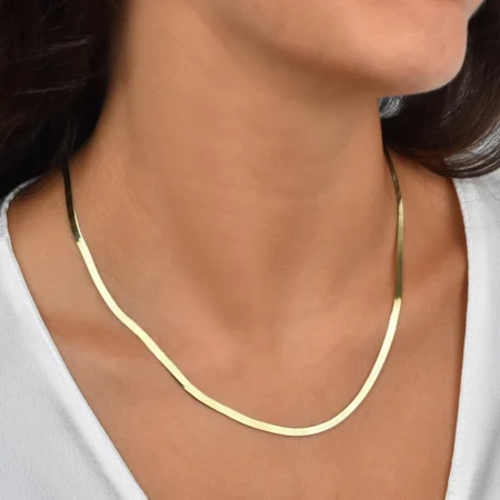 14K Gold Herringbone Necklace, Gold Herringbone Chain Choker