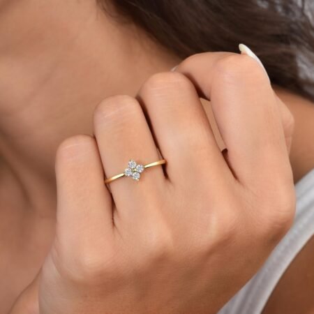 14K Solid Gold Flower Diamond Ring /Four Leaf Clover Ring /Daisy Ring/ Cluster Diamond Ring for Women/ Solid Gold Anniversary Ring for Women