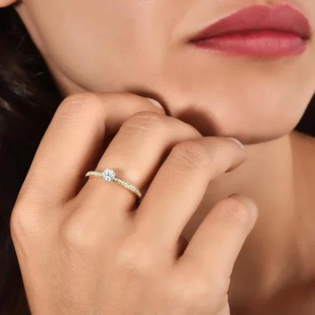 Diamond Engagement Ring / 14k Solid Gold Minimalist Solitaire Ring for Women / Half Eternity Band Ring / Ladies 0.35ctw Diamond Promise Ring