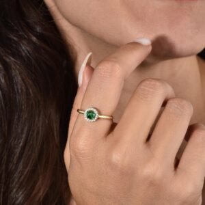 14K Real Solid Gold Emerald and Diamond Anturage Ring