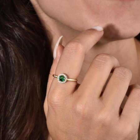 14K Real Solid Gold Emerald and Diamond Anturage Ring