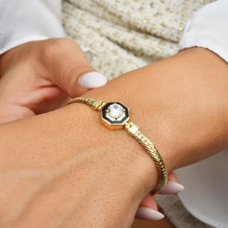 14K Gold Herringbone Solitaire Bracelet, Herringbone Solitaire Bracelet for Women