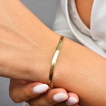 14K Gold Herringbone Bracelet, Womens Chain Bracelet
