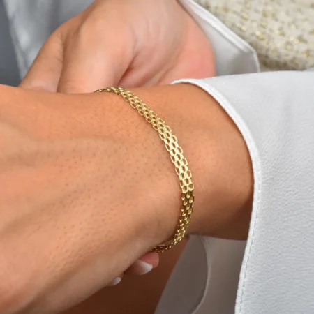 14K Real Gold Bismarck Curb Chain Link Bracelet