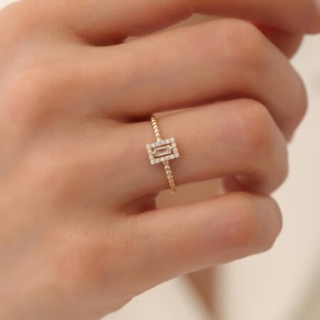 14K Real Solid Gold Baguette Diamond Ring