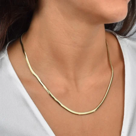 14K Gold Snake Chain Necklace, Gold Herringbone Chain