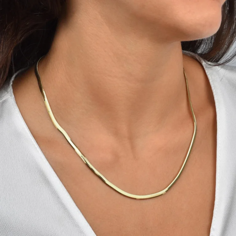 14K Gold Snake Chain Necklace, Gold Herringbone Chain