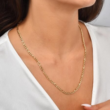 Figaro Chain for Women & Men, 14K Real Solid Gold 7.25mm Thin