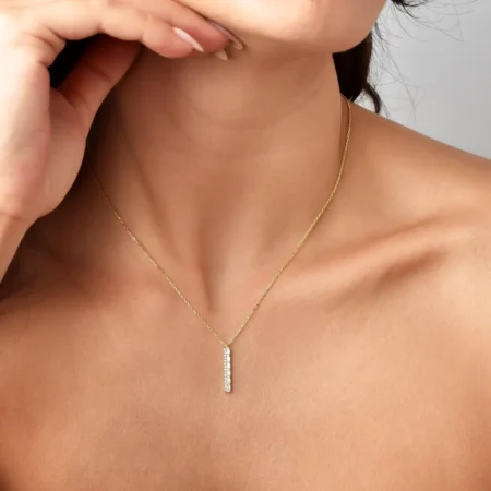 14K Solid Gold Vertical Baguette Diamond Necklace
