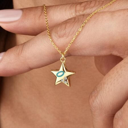 Gold Star Necklace – Diamond Star Pendant, Evil Eye Protection, Celestial Minimalist Jewelry, Puffed Dimensional Star Pendant