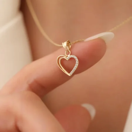 Genuine Natural Diamond Heart Necklace in 14K Gold