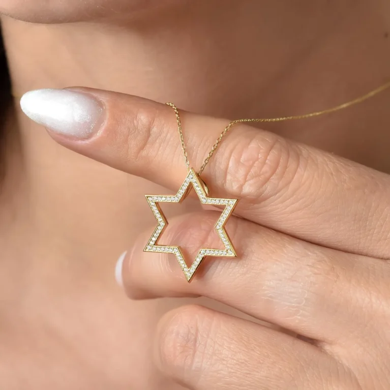 Diamond Star of David Necklace in Real 14K Gold – Diamond Jewish Star Pendant, Minimalist Design Shlomit