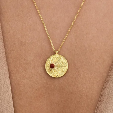 Textured Drop Pendant Necklace in 14K Real Gold – Teardrop Sun Medallion, Tiny Gold Charm, Minimalist Sunshine Jewelry