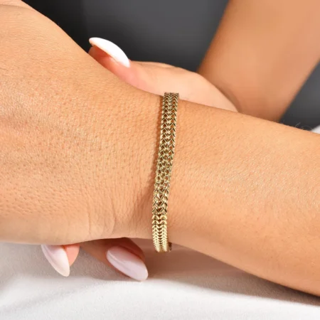 14k Gold 3 Strands Foxtail Chain Bracelet w Sailor Clasp 4.8mm