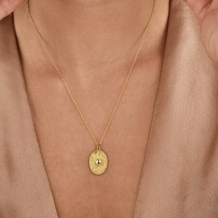 Solar Medallion Necklace in 14K Solid Gold – Handmade Sun Talisman, Radiant Energy Symbol, Timeless Mythology-Inspired Jewelry- Gift for Her