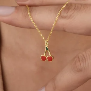 Cherry Enamel Necklace in 14K Gold
