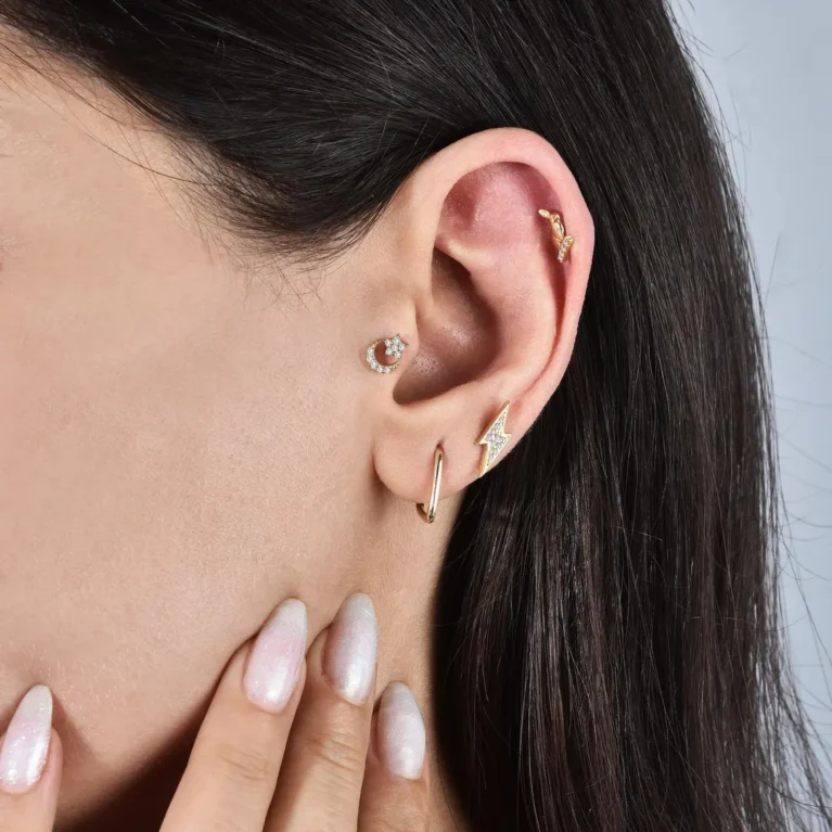 Lightning Bolt Piercing in 14K Solid Gold