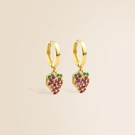 Strawberry Huggie Hoop Earrings-14K Solid Gold