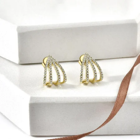 Crossover Diamond Huggie J-Hoop Earrings in 14K Gold
