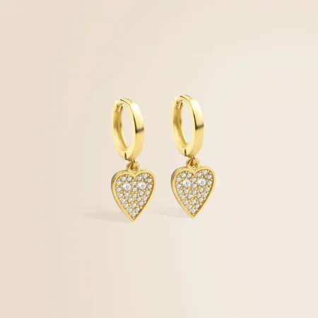 Diamond Heart Huggie Earrings in 14K Solid Gold