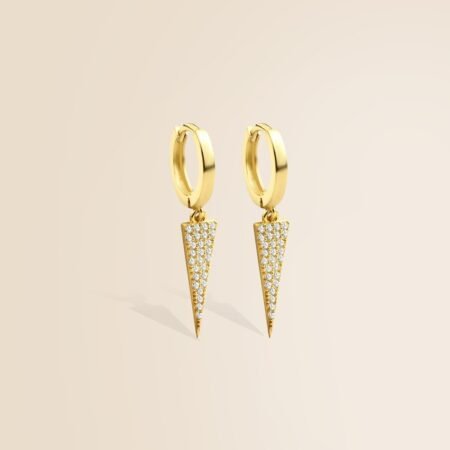 Diamond Paved Triangle Dangle Earrings in 14K Gold – Minimalist Handmade Jewelry, Elegant Luxury Gift