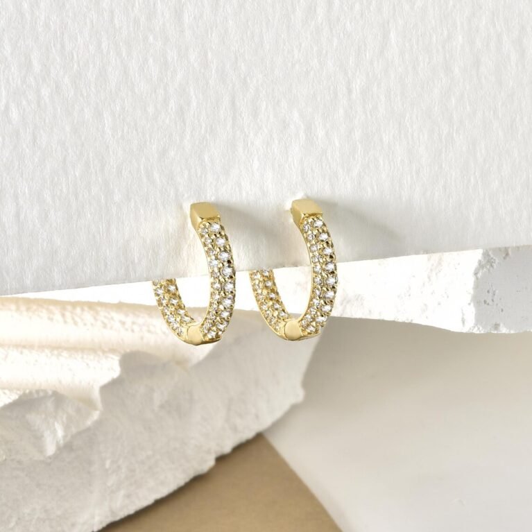 Hoop Earrings with Diamonds in 14K Solid Gold