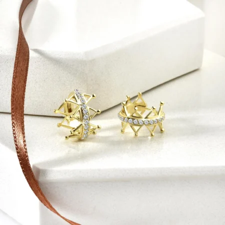 Diamond Huggie Earrings in 14K Gold with Baguette Diamonds
