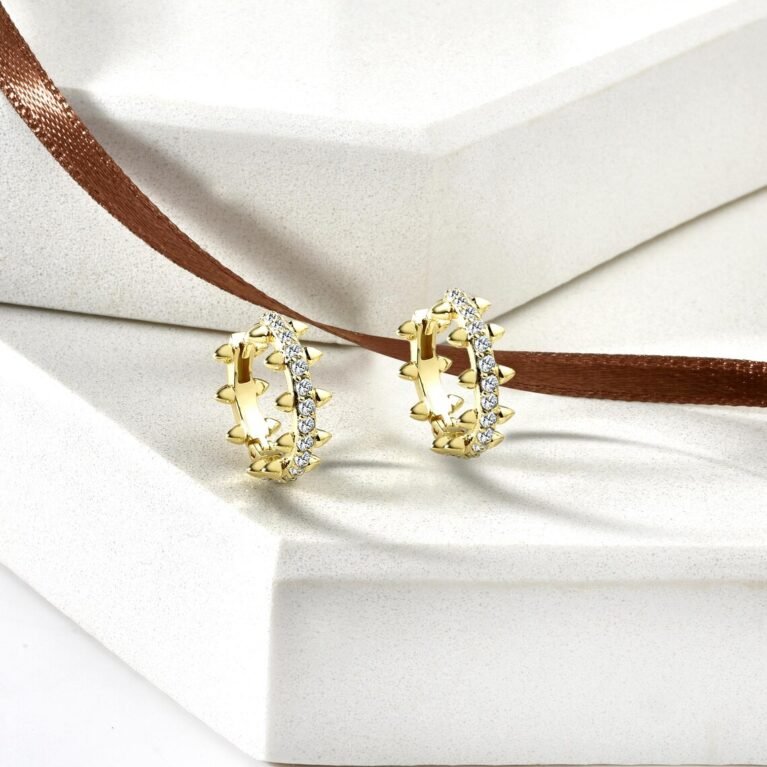 Diamond Huggie Hoops in 14K Gold – Shared Prong Diamond Hoops, Small Hoop Earrings, Available in White & Rose Gold