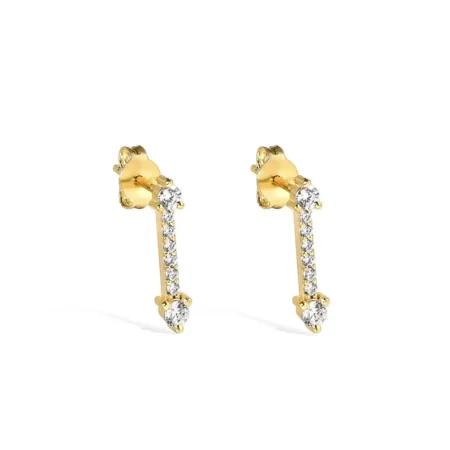 Real Diamond Bar Stud Earrings in 14K Solid Gold, Tiny Diamond Bar Earring, Small Diamond Studs, Dainty Diamond Stud, Women Jewelry