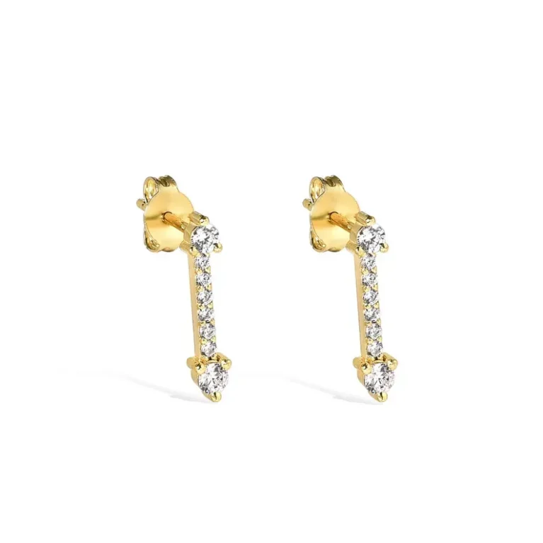 Real Diamond Bar Stud Earrings in 14K Solid Gold, Tiny Diamond Bar Earring, Small Diamond Studs, Dainty Diamond Stud, Women Jewelry
