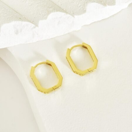 Rectangle Diamond Hoop Earrings in 14K Gold – Unique Diamond Paperclip Hoop Earrings, Chunky Hoop Earrings