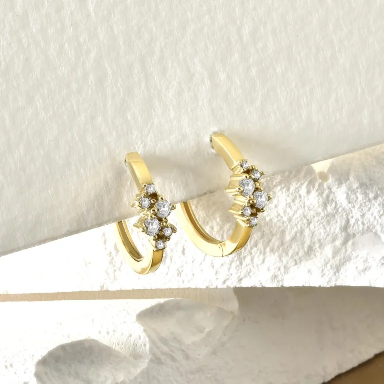 Huggie Earrings in 14K Gold – Diamond Pave Hoop Earrings, Real Diamond Huggie Hoops, Everyday Earrings, Gift for Her