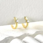 Diamond Hoop Earrings in Real 14K Gold