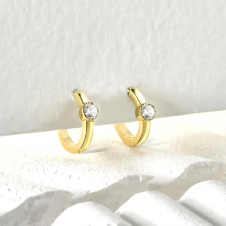 Diamond Hoop Earrings in Real 14K Gold